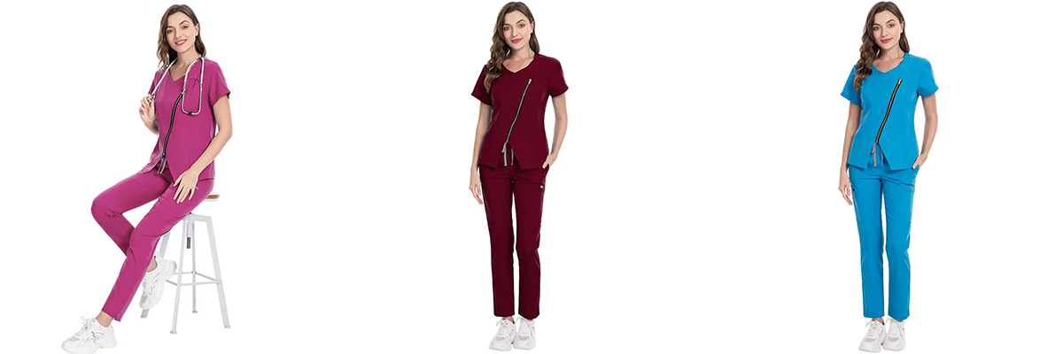 Fashion-Forward Medical Scrubs | Diagonal Zipper Design | 3 Color Options